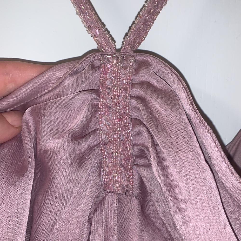 Pale pink/ light purple formal criss cross beaded rhinestone dress - Picture 4 of 11